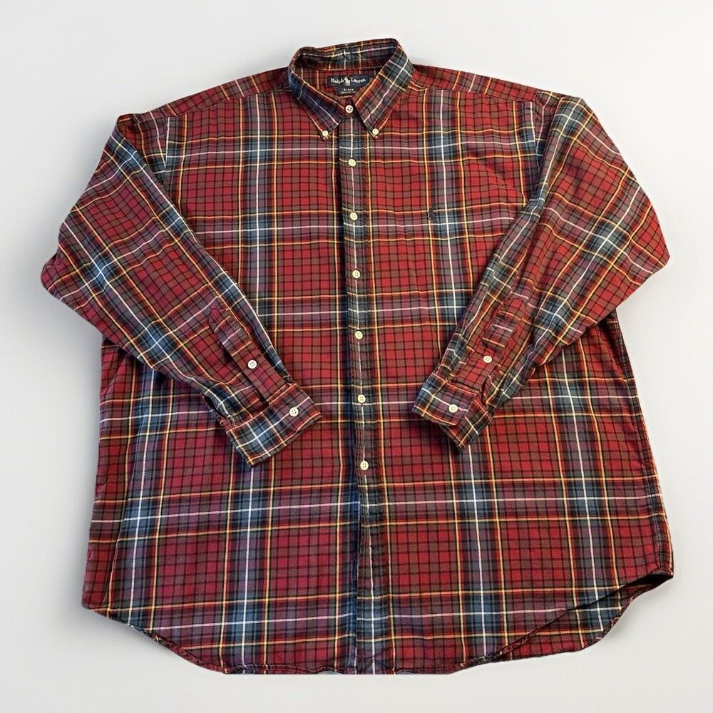 Polo Ralph Lauren Men's BLAKE Tartan Plaid Long Sleeve with Grey Logo Size XL